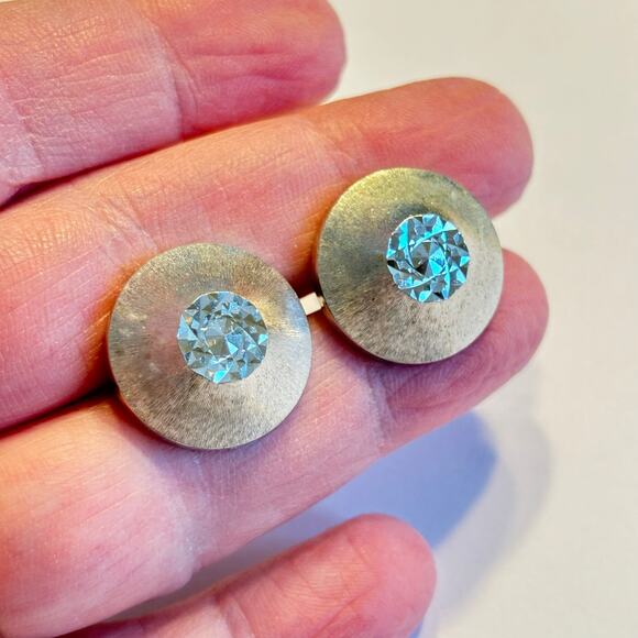Silver Cufflinks mid century conical textured faceted atomic age jewelry for man - Picture 4 of 5